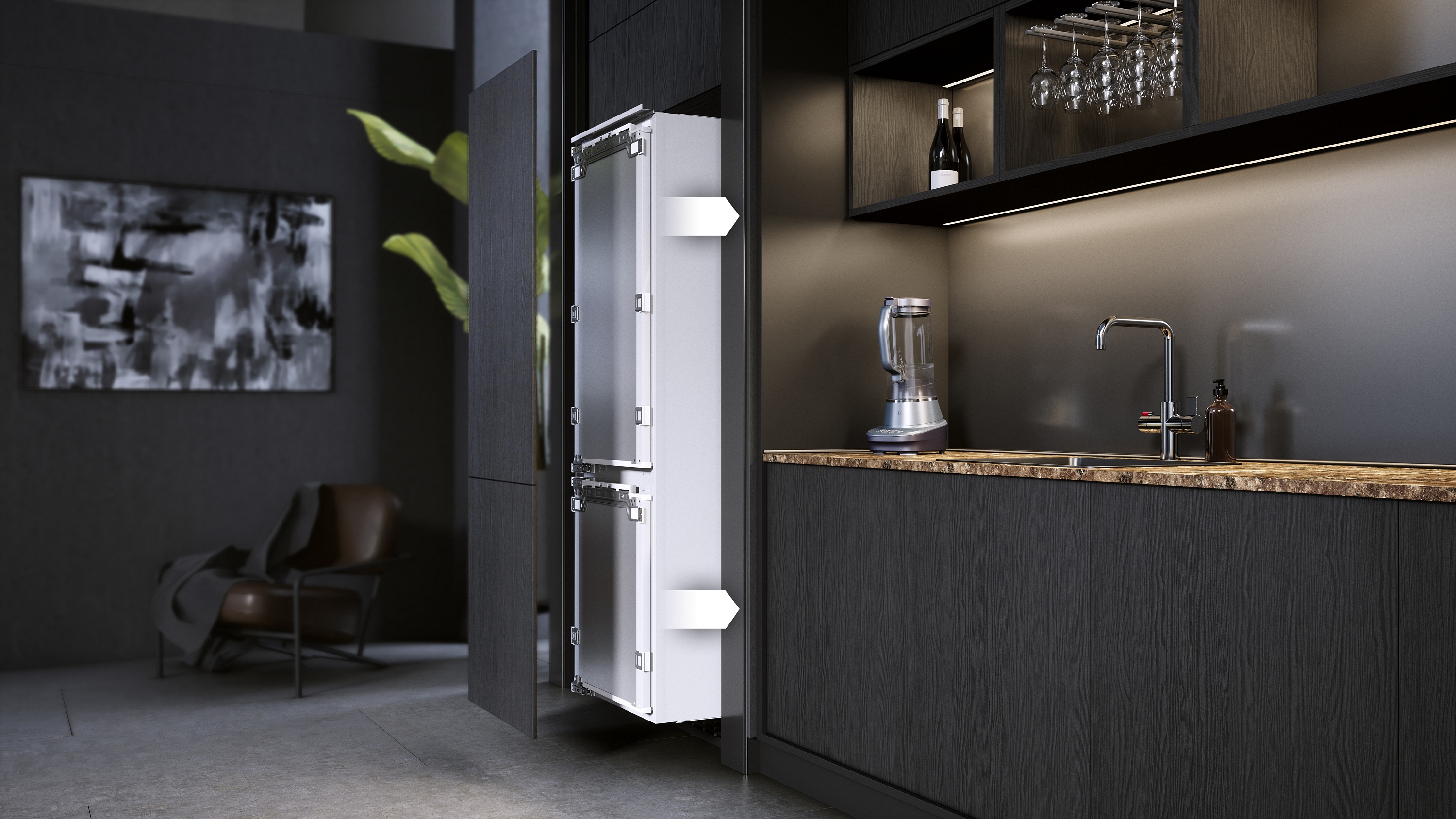 Schnelle Installation, gezeigt an einem Kühlschrank.